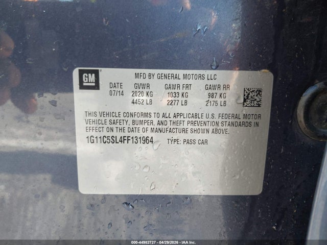 Aukcja sprzedaży 2015 Chevrolet Malibu 1lt, vin: 1G11C5SL4FF131964, numer aukcji: 44982727