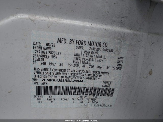 Aukcja sprzedaży 2024 Ford Edge Sel, vin: 2FMPK4J98RBA28844, numer aukcji: 44982740