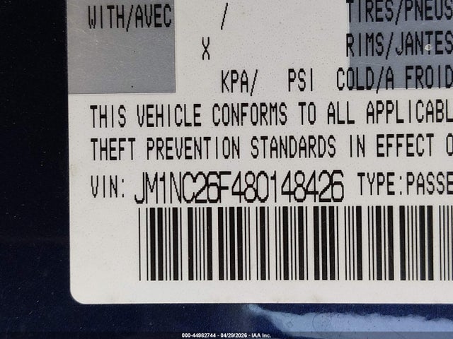 44982744 :رقم المزاد ، JM1NC26F480148426 vin ، 2008 Mazda Mx-5 Grand Touring مزاد بيع