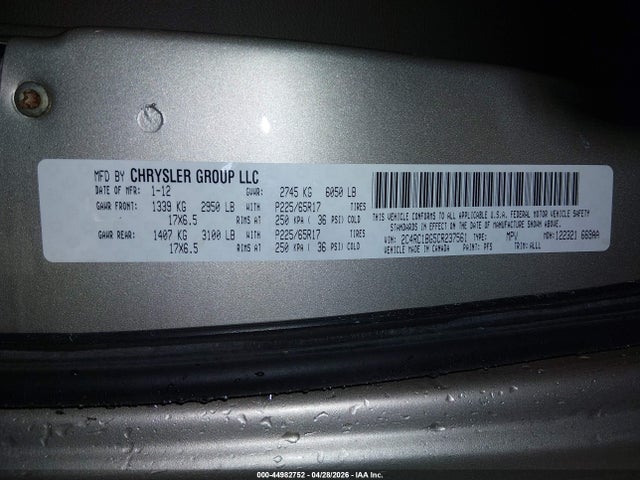 2012 Chrysler Town & Country Touring მანქანა იყიდება აუქციონზე, vin: 2C4RC1BG5CR237561, აუქციონის ნომერი: 44982752