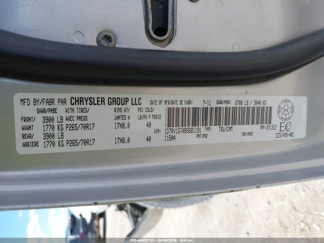 Aukcja sprzedaży 2011 Ram Ram 1500 St, vin: 1D7RV1GT0BS681191, numer aukcji: 44982753