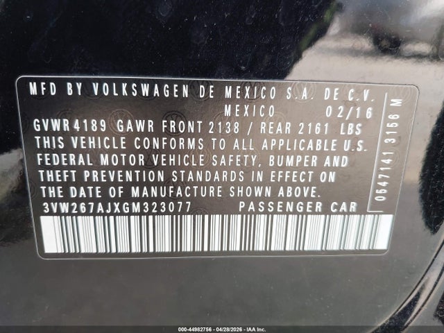 44982756 :رقم المزاد ، 3VW267AJXGM323077 vin ، 2016 Volkswagen Jetta 1.4t S مزاد بيع