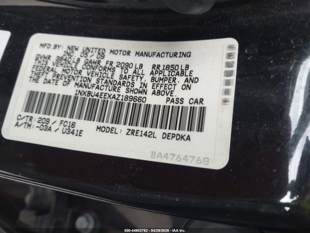 Продаж на аукціоні авто 2010 Toyota Corolla Le, vin: 1NXBU4EEXAZ189660, номер лоту: 44982762