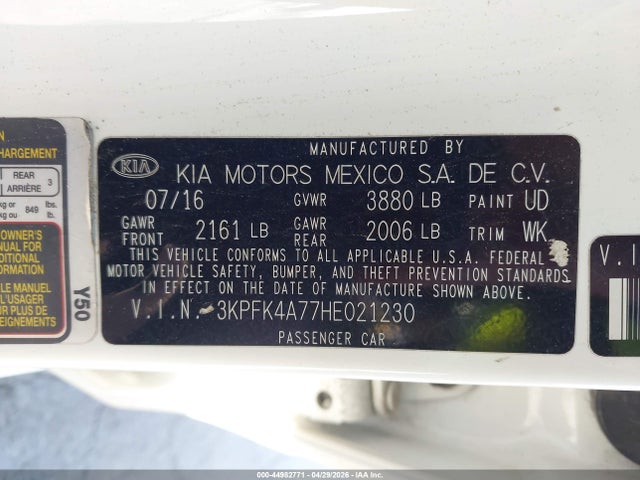 Aukcja sprzedaży 2017 Kia Forte Lx, vin: 3KPFK4A77HE021230, numer aukcji: 44982771