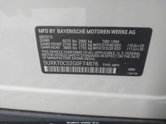 Aukcja sprzedaży 2016 Bmw X5 Edrive Xdrive40e, vin: 5UXKT0C52G0F74876, numer aukcji: 44982778