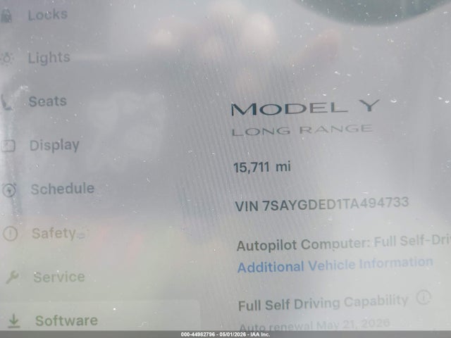 2026 Tesla Model Y Premium Rear-wheel Drive/standard Rear-wheel Drive მანქანა იყიდება აუქციონზე, vin: 7SAYGDED1TA494733, აუქციონის ნომერი: 44982796