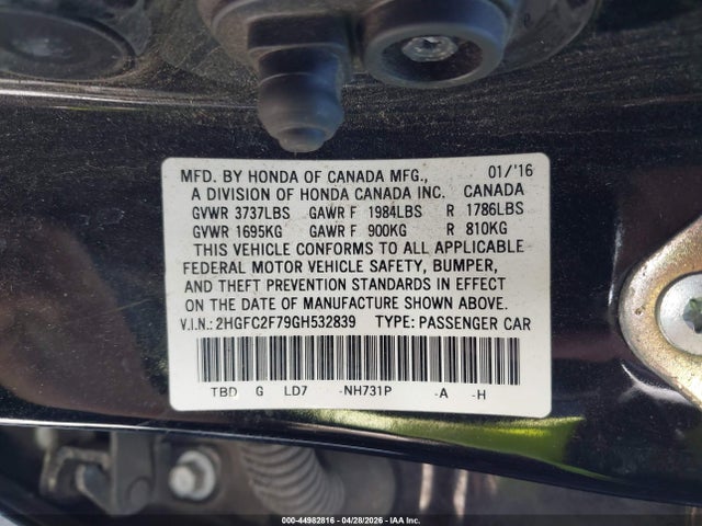 Honda CIVIC EX 2016 2HGFC2F79GH532839 Image 9