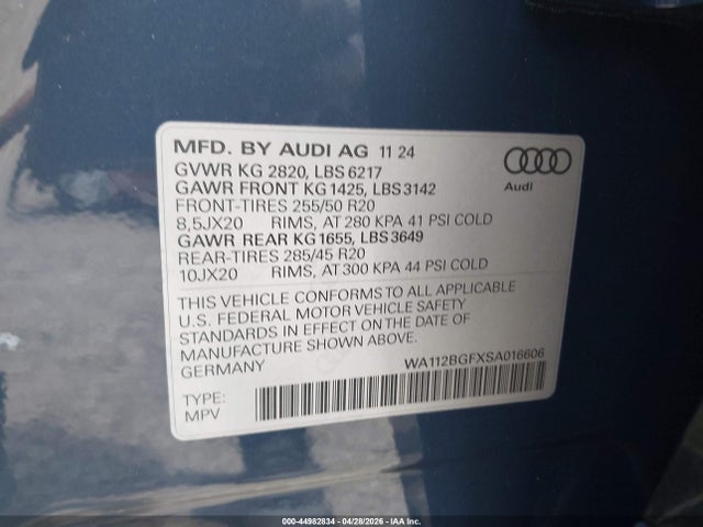 WA112BGFXSA016606 Audi Q6 E-tron Premium