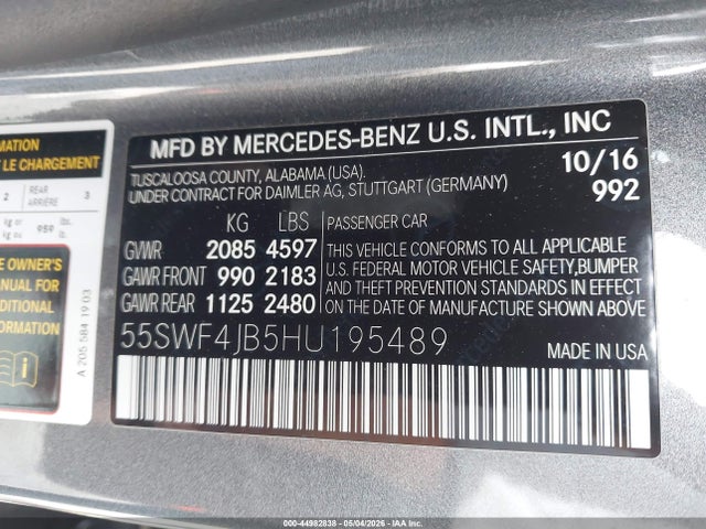 55SWF4JB5HU195489 Mercedes-Benz C 300