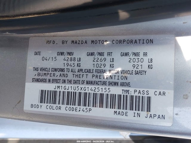 JM1GJ1U5XG1425155 Mazda Mazda6 I Sport