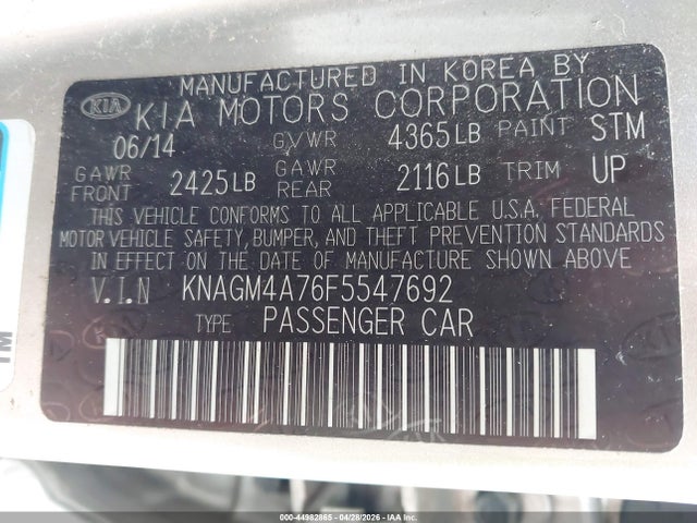 Продажа на аукционе авто 2015 Kia Optima Lx, vin: KNAGM4A76F5547692, номер лота: 44982865