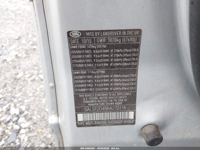 44982891 :رقم المزاد ، SALSF2D49BA272116 vin ، 2011 Land Rover Range Rover Sport Hse مزاد بيع