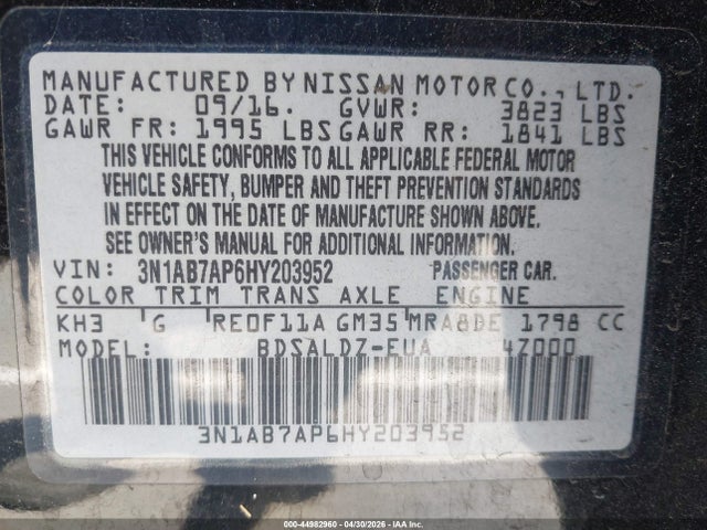 3N1AB7AP6HY203952 Nissan SENTRA SV