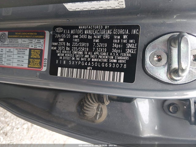 Продаж на аукціоні авто 2020 Kia Sorento 3.3l S, vin: 5XYPG4A50LG693078, номер лоту: 44982970