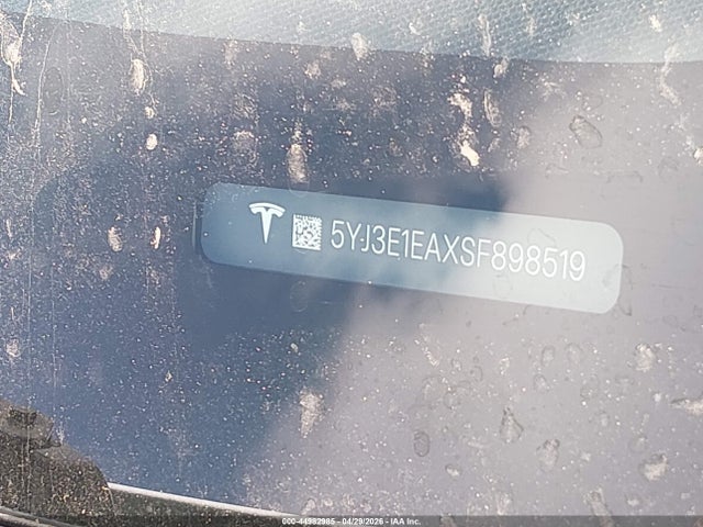 44982985 :رقم المزاد ، 5YJ3E1EAXSF898519 vin ، 2025 Tesla Model 3 Long Range Rear-wheel Drive/standard Rear-wheel Drive مزاد بيع