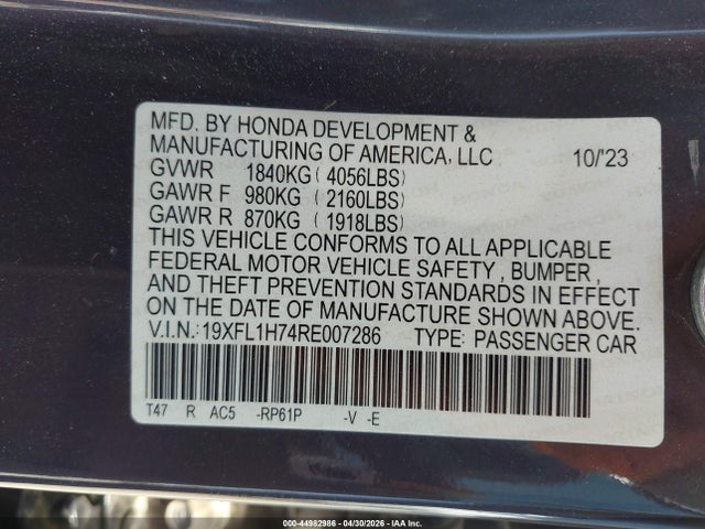 19XFL1H74RE007286 Honda Civic Ex-l