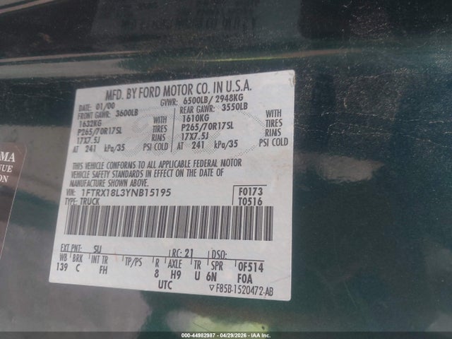 Продажа на аукционе авто 2000 Ford F-150 Lariat/work Series/xl/xlt, vin: 1FTRX18L3YNB15195, номер лота: 44982987