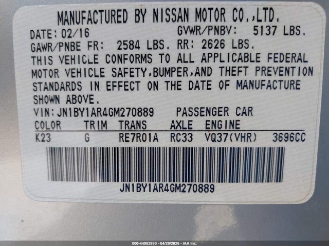 JN1BY1AR4GM270889 Infiniti Q70 3.7x
