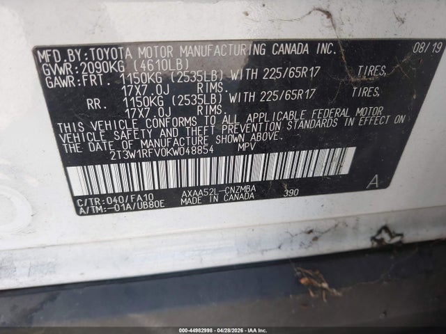 2T3W1RFV0KW048854 Toyota Rav4 Xle