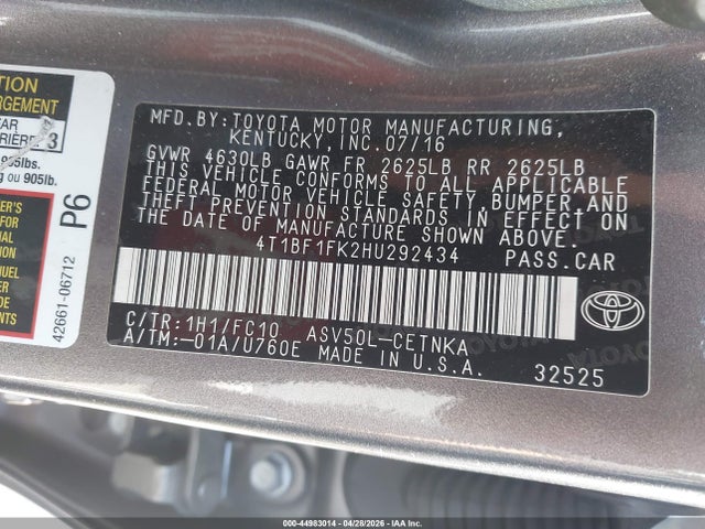 4T1BF1FK2HU292434 Toyota CAMRY LE
