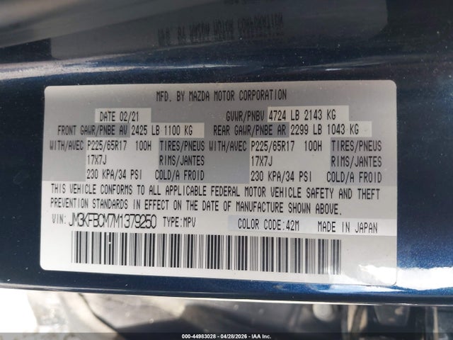 Aukcja sprzedaży 2021 Mazda Cx-5 Touring, vin: JM3KFBCM7M1379250, numer aukcji: 44983028