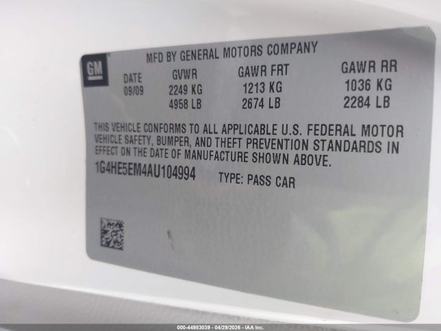 Продаж на аукціоні авто 2010 Buick Lucerne Cxl-3, vin: 1G4HE5EM4AU104994, номер лоту: 44983039