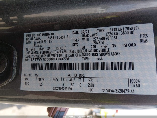 Ford F-150 Xlt 2021 1FTFW1E88MFC83778 Image 9