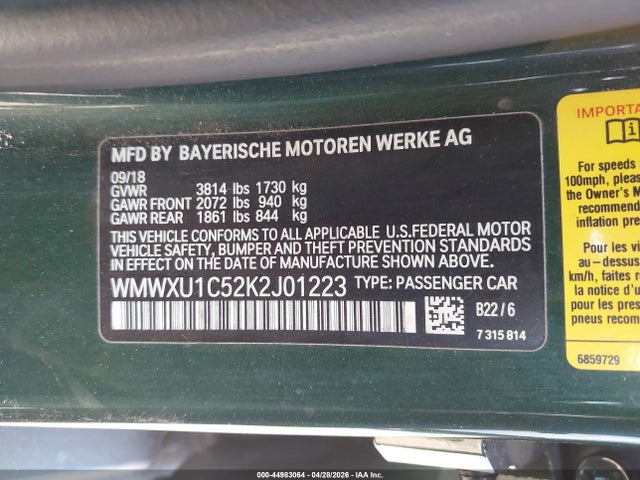 WMWXU1C52K2J01223 Mini Hardtop Cooper