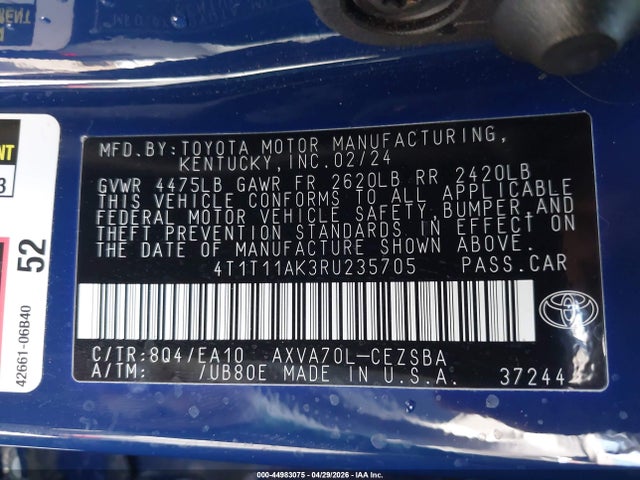 4T1T11AK3RU235705 Toyota CAMRY SE