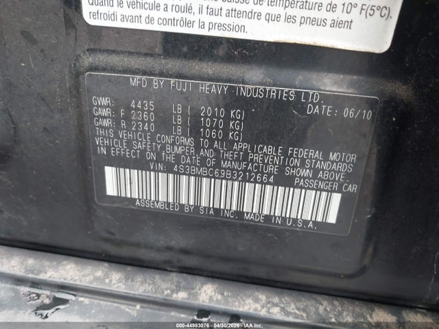 44983076 :رقم المزاد ، 4S3BMBC69B3212664 vin ، 2011 Subaru Legacy 2.5i Prem Awp مزاد بيع