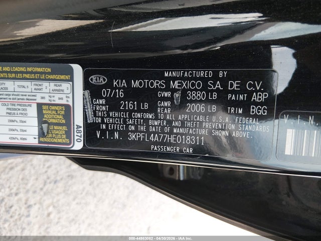3KPFL4A77HE018311 KIA FORTE LX