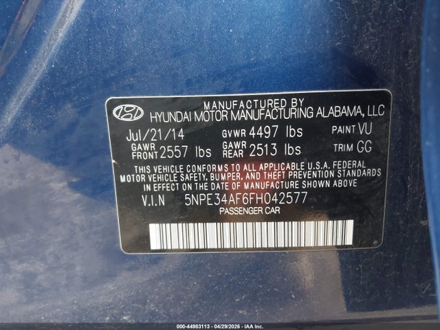 Aukcja sprzedaży 2015 Hyundai Sonata Limited, vin: 5NPE34AF6FH042577, numer aukcji: 44983113