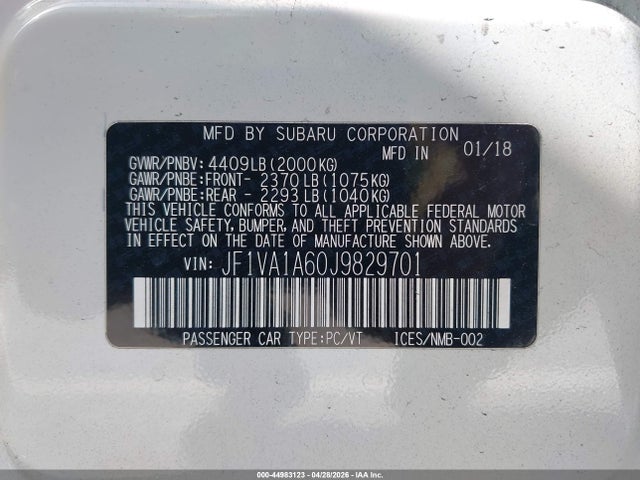 Aukcja sprzedaży 2018 Subaru Wrx, vin: JF1VA1A60J9829701, numer aukcji: 44983123