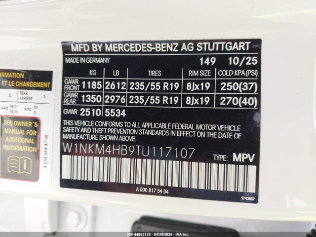 2026 Mercedes-benz Glc 300 მანქანა იყიდება აუქციონზე, vin: W1NKM4HB9TU117107, აუქციონის ნომერი: 44983126