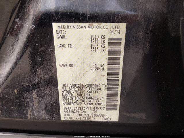 Продаж на аукціоні авто 2014 Nissan Altima 2.5 Sl, vin: 1N4AL3AP1EC413937, номер лоту: 44983137