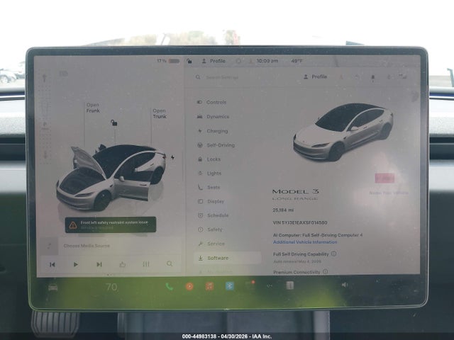 2025 Tesla Model 3 მანქანა იყიდება აუქციონზე, vin: 5YJ3E1EAXSF014580, აუქციონის ნომერი: 44983138