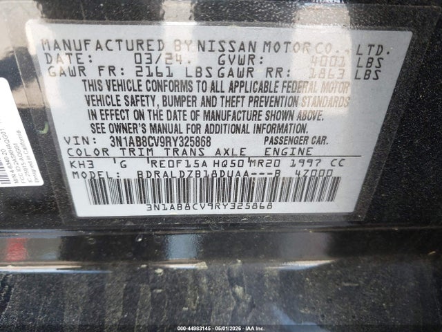 Продажа на аукционе авто 2024 Nissan Sentra Sv Xtronic Cvt, vin: 3N1AB8CV9RY325868, номер лота: 44983145