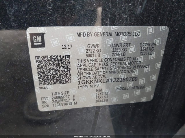 Продаж на аукціоні авто 2018 Gmc Acadia Sle-1, vin: 1GKKNKLA1JZ180780, номер лоту: 44983171