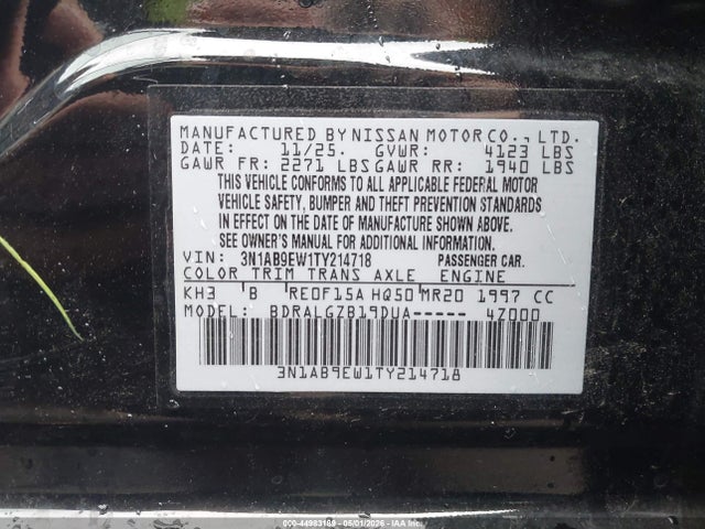 Продажа на аукционе авто 2026 Nissan Sentra Sl, vin: 3N1AB9EW1TY214718, номер лота: 44983189
