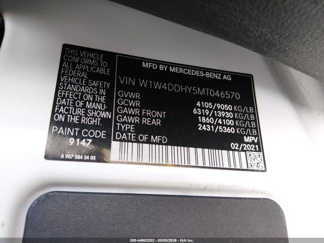 2021 Mercedes-benz Sprinter 2500 High Roof I4 Diesel მანქანა იყიდება აუქციონზე, vin: W1W4DDHY5MT046570, აუქციონის ნომერი: 44983202