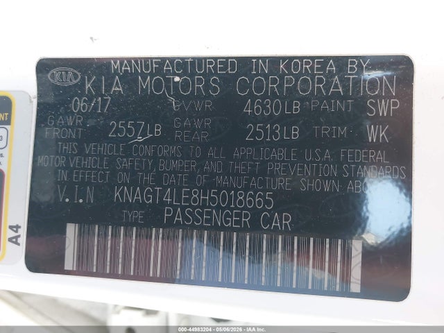KNAGT4LE8H5018665 KIA OPTIMA HYBRID