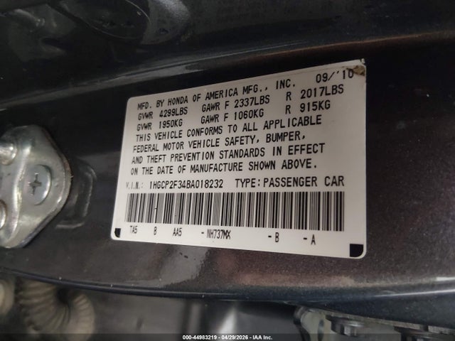 Aukcja sprzedaży 2011 Honda Accord Lx, vin: 1HGCP2F34BA018232, numer aukcji: 44983219