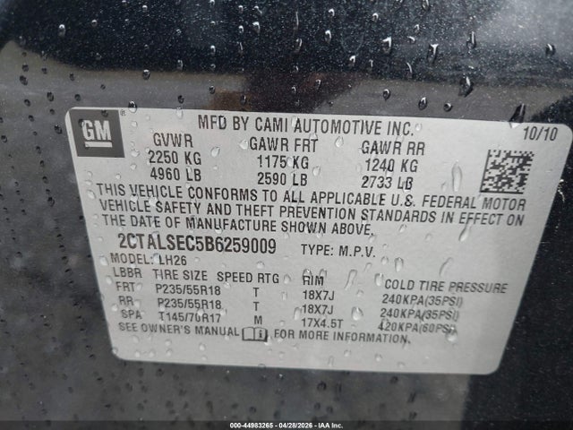 Aukcja sprzedaży 2011 Gmc Terrain Sle-2, vin: 2CTALSEC5B6259009, numer aukcji: 44983265