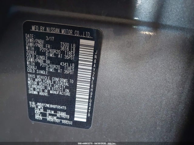 Nissan Armada Platinum 2017 JN8AY2NE8H9705475 Image 9