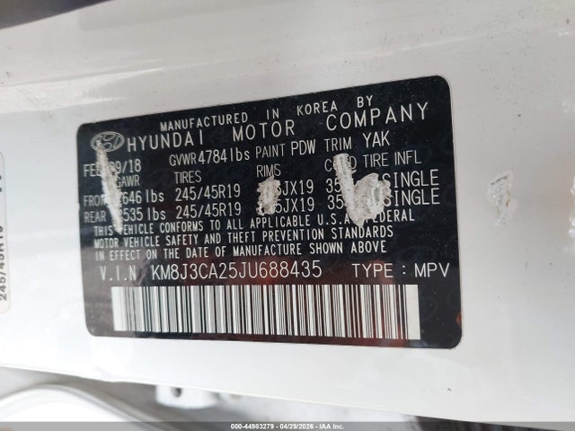 44983279 :رقم المزاد ، KM8J3CA25JU688435 vin ، 2018 Hyundai Tucson Limited مزاد بيع