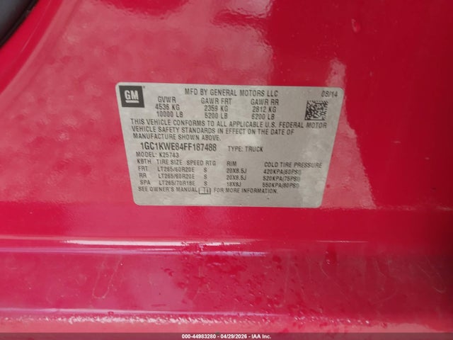 2015 Chevrolet Silverado 2500hd Ltz მანქანა იყიდება აუქციონზე, vin: 1GC1KWE84FF187488, აუქციონის ნომერი: 44983280