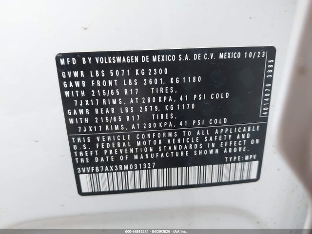 3VVFB7AX3RM031327 Volkswagen Tiguan 2.0t S