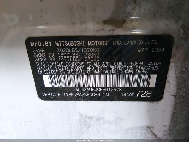 ML32AUHJ0RH012578 Mitsubishi MIRAGE ES