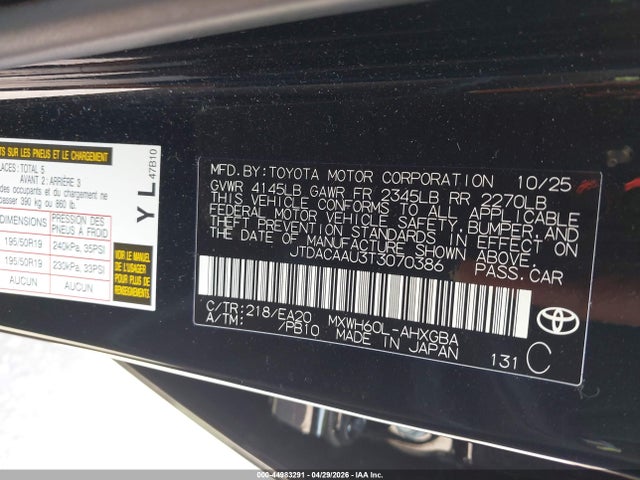 Продаж на аукціоні авто 2026 Toyota Prius Xle, vin: JTDACAAU3T3070386, номер лоту: 44983291