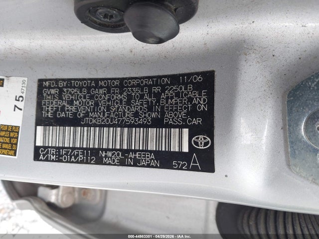 44983301 :رقم المزاد ، JTDKB20U477593493 vin ، 2007 Toyota Prius مزاد بيع